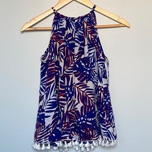 Red, white, and blue leaves tassel halter top M